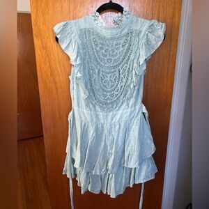 Light Blue Ruffled Romper with Lace Detail